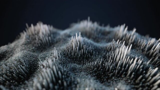 Pulsing metallic spikes forming an abstract landscape in motion