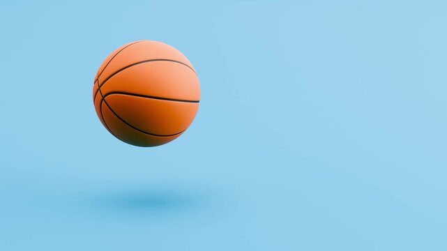 Basketball Ball Spinning and Floating on Blue Background with Copy Space, Seamless Loop 3D Animation