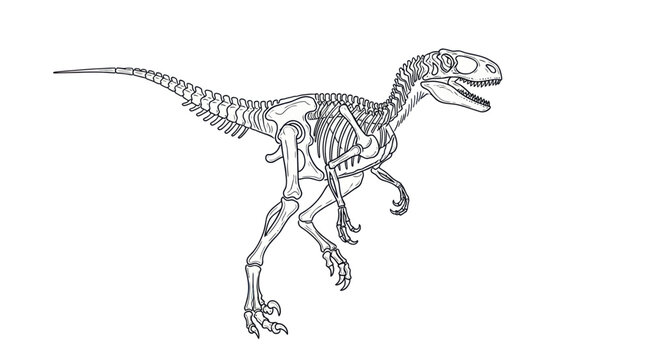 Velociraptor skeleton outline, prehistoric dinosaur anatomy illustration