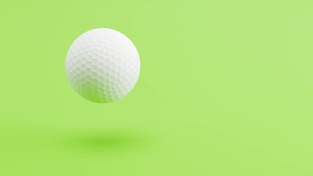 Golf Ball Spinning and Floating on Green Background with Copy Space, Seamless Loop 3D Animation