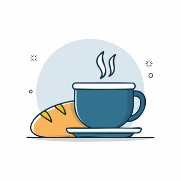 Cup of hot coffee and bread illustration