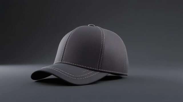 Rotating View of Dark Gray Baseball Cap with White Stitching