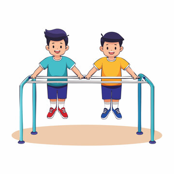 Two boys exercising on parallel bars