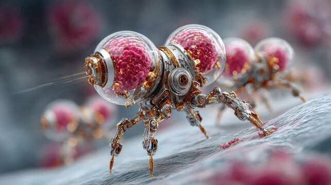Intricate Nanobot with Brain-like Structures Exploring a Microscopic Environment Futuristic