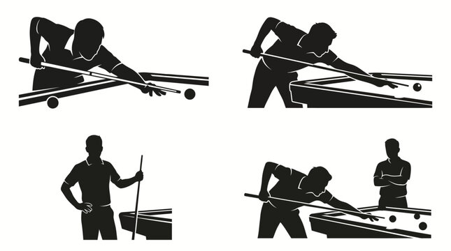 Man Playing Billiards Silhouette Bundle Vector on White Background