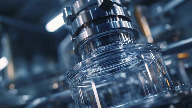 Advanced laboratory glassware and stainless steel fittings in a sterile research facility, showing precise biotech and pharmaceutical processing equipment for modern industrial innovation