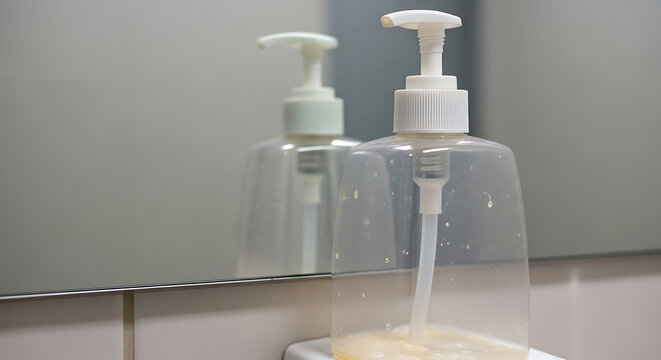 Hand sanitizer dispensers in bathroom.