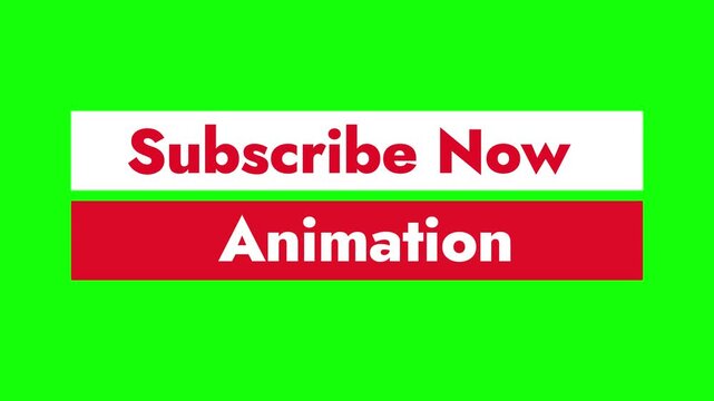 Animated subscribe now button on green background with red white text