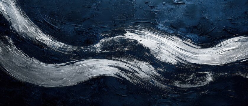 Silver paint wave on dark blue textured abstract background