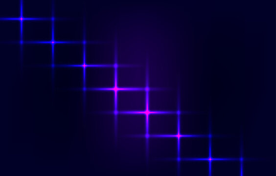 Abstract blue and pink glowing light grid background featuring neon star patterns for futuristic digital technology and cosmic concepts.
