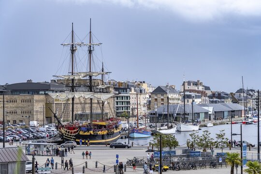 Three-master Etoile du Roy in the harbour of Saint Malo, Brittany, France