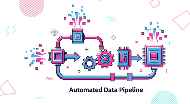 Automated Data Pipeline: Digital Workflow, AI Processor, Machine Learning Concept