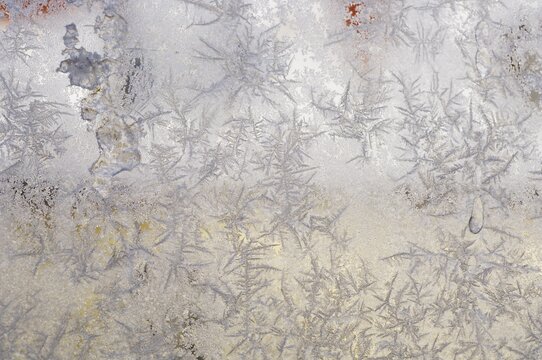 Ice crystals at glass pane