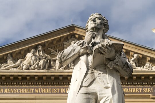 Schiller Monument in front of Hessian National Theatre, Wiesbaden, Hesse, Germany