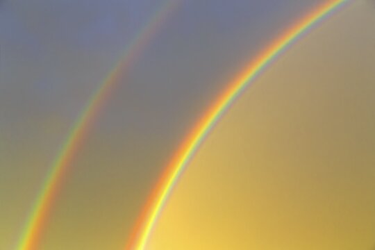 Double rainbow in the evening sky, rainbow segment, North Rhine-Westphalia, Germany