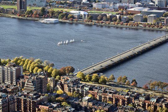 View from Prudential Tower to Charles River and Harvard Bridge, Boston, Massachusetts, New England, USA