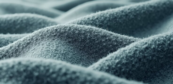 Close up of soft fuzzy blue fabric creating undulating waves
