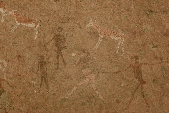 White Lady rock drawing, famous rock painting in the Tsisab Gorge, Brandberg, Erongo region, Namibia