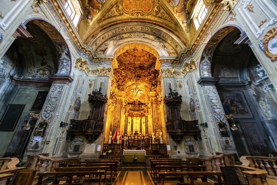 Interior of the Basilica di Santa Maria Assunta, Unesco world heritage site Sacro Monte de Varallo, Italy