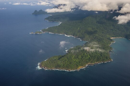 Aerial of the Unesco Biosphere reserve, Principe, Sao Tome and Principe, Atlantic Ocean