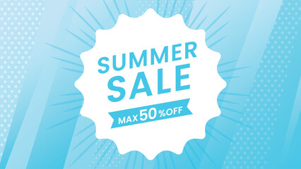 Sky blue SUMMER SALE promotional badge background 夏向けセール広告デザイン素材 ©  camellia