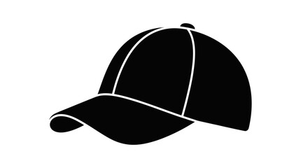 Fototapeta premium Simple Black Baseball Cap Graphic Icon Design. Versatile Headwear Silhouette Element