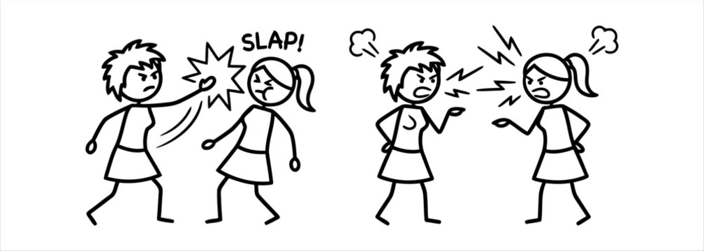 Illustration of two individuals engaged in a heated argument and a physical confrontation, symbolizing interpersonal conflict