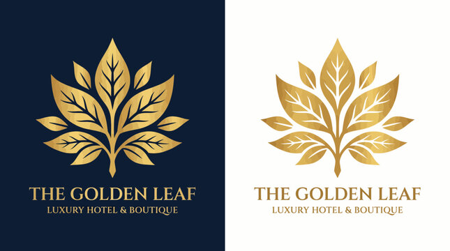Luxurious Golden Leaf Graphic Design Emblem for High-End Branding and Elegance