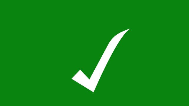 White Tick mark icon animation green screen 4k video. right check mark icon transparent background. Green screen tick mark Tick symbol animation, success approval correct sign. 