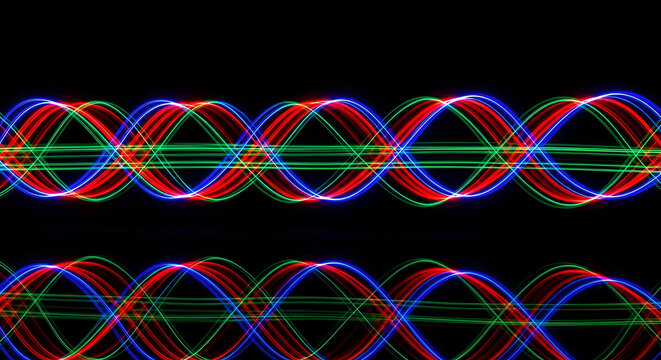 Abstract Light Painting of Intertwined Waves and Reflections.