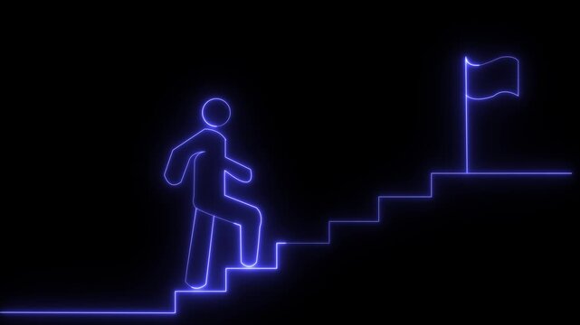 Man and stairs icon sign icon animation on Glowing neon business graph chart concept . Business concept growth and the path to success and earning, Neon man icon. Man and  concept. 4k video animation
