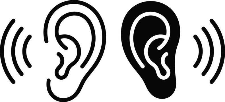Hearing and listening communication symbol with sound waves