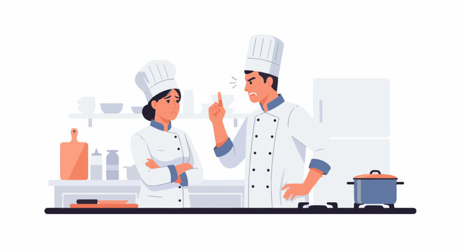 A chef scolds a subordinate in a kitchen setting