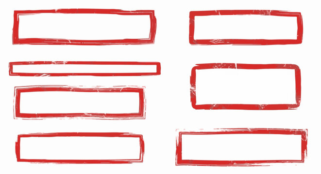 A collection of seven rustic red rectangular frames with textured edges