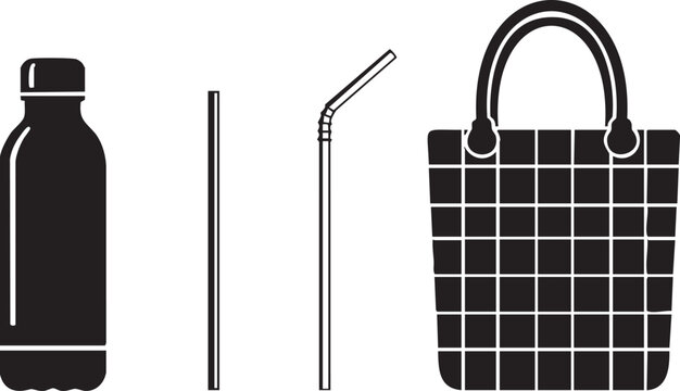 Plastic bottle, straight straw, flexible straw, and grid pattern msea set