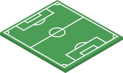 Isometric view of a green soccer field with white lines and markings © Khatunay JANNATARA