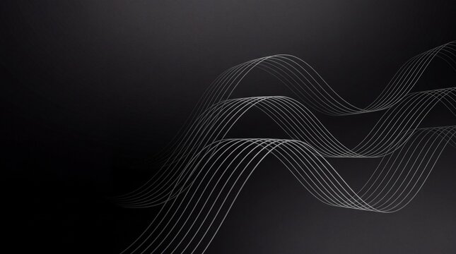 Dark Futuristic Wave Technology Background with Minimal Silver Lines