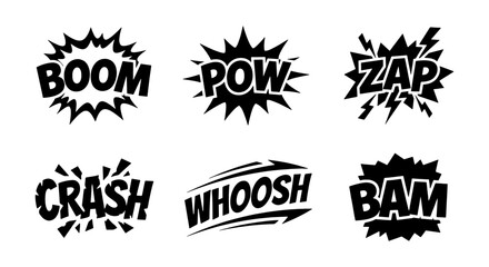 Comic Book Sound Effects, Action Words, Onomatopoeia, Vector Icons © Shahinur