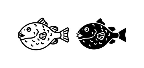 Pufferfish line art icons, puffer fish vector set, blowfish silhouettes © Ahsan