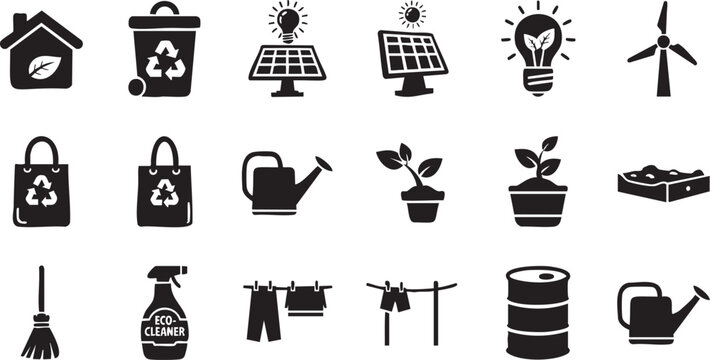 Set of black eco-friendly featuring nature and sustainability msea set
