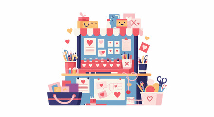 Fototapeta premium A crafting desk filled with art supplies and Valentine's Day decorations