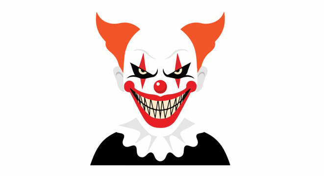A creepy clown with menacing eyes and a wide, toothy grin