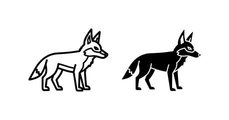 Fototapeta premium Minimalist fox icon set, wild coyote line art, black wolf vector graphics