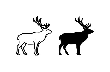 Obraz premium Minimalist deer silhouette vector, elk outline icons, wild buck stag set