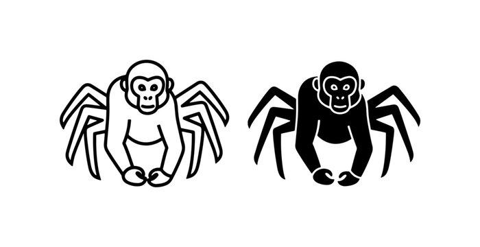 Spider Monkey Hybrid Icons, Black and White Primate Creature Vector