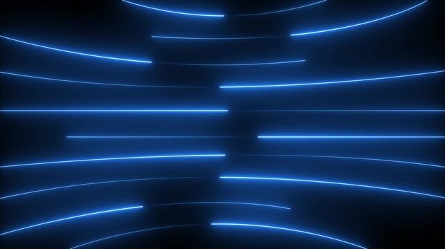 Neon lights blinking lines moving animation. Abstract Blue Neon Lines Glowing Curved Stripes Technology Background Seamless Loop Animation. neon line digital world breaking news Studio Background
