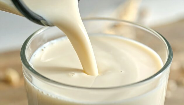 Pouring Creamy White Liquid into a Glass.