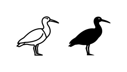 Fototapeta premium Minimalist Ibis Bird Vector Icons, Outline and Silhouette Styles, Black and White Wildlife Graphics for Nature and Ornithology Concepts