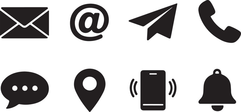 Mailing and communication icon collection arranged separately with envelope, chat, email and message symbols in clean vector style