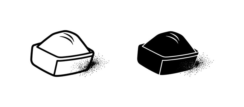 Two stylized icons of a sandbox, one outlined in black and white, the other solid black, representing outdoor play and construction elements